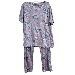 Flora Nikrooz Ladies 2 Piece‎ PJ Set Floral Purple Small Cottagecore Prairie